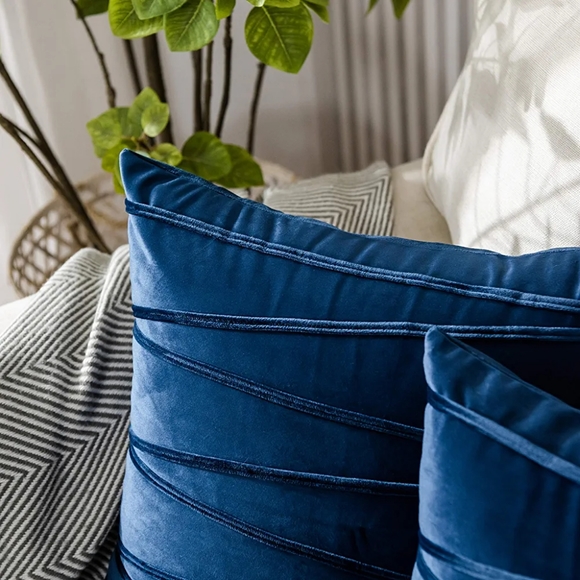 Set of 2 Striped Velvet Throw Pillow Covers.Modern Decorative Soft Solid Cushion - Picture 2 of 3